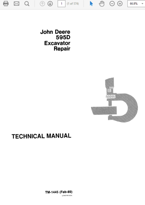 John Deere 595D Excavator Technical Manual (TM1444 and TM1445)