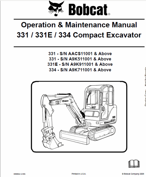 Bobcat 331, 331E and 334 Excavator Service Manual - Image 2