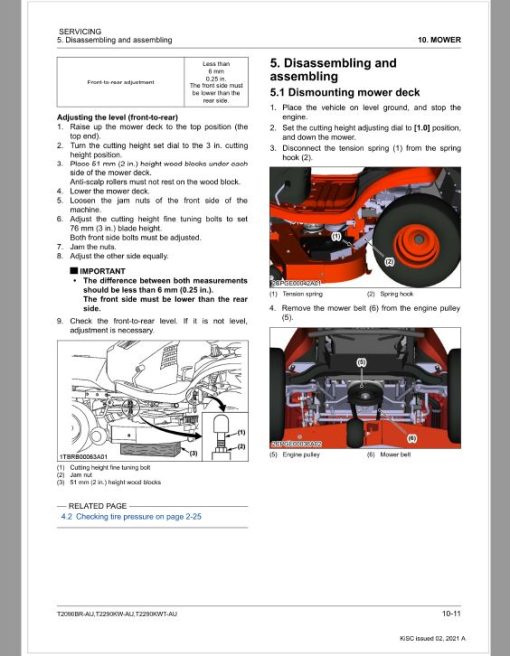 Kubota T2090BR-AU, T2290KW-AU, T2290KWT-AU Lawn Mower Workshop Repair Manual - Image 5