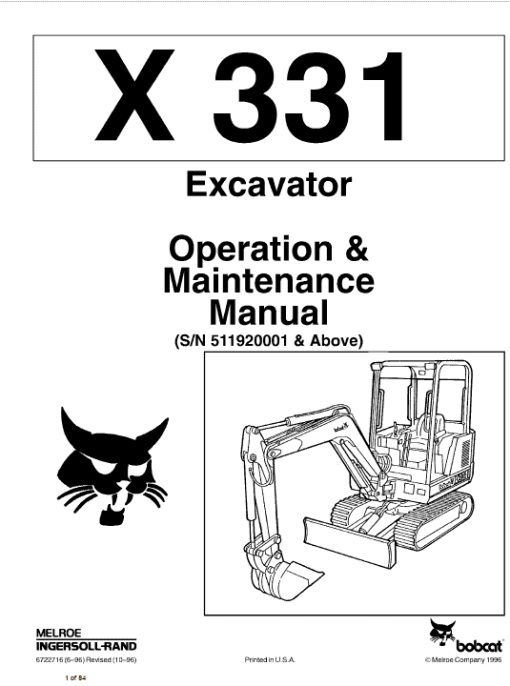 Bobcat X331, X331E and X334 Excavator Service Repair Manual - Image 2