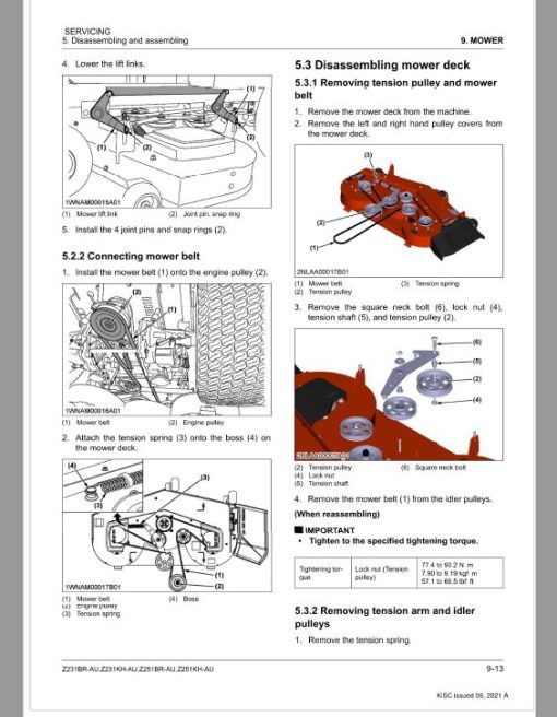 Kubota Z231BR-AU, Z231KH-AU, Z251BR-AU, Z251KH-AU Mower Repair Manual - Image 5