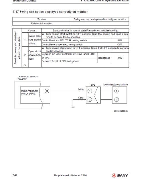 Sany SY135C Hydraulic Excavator Repair Service Manual - Image 5