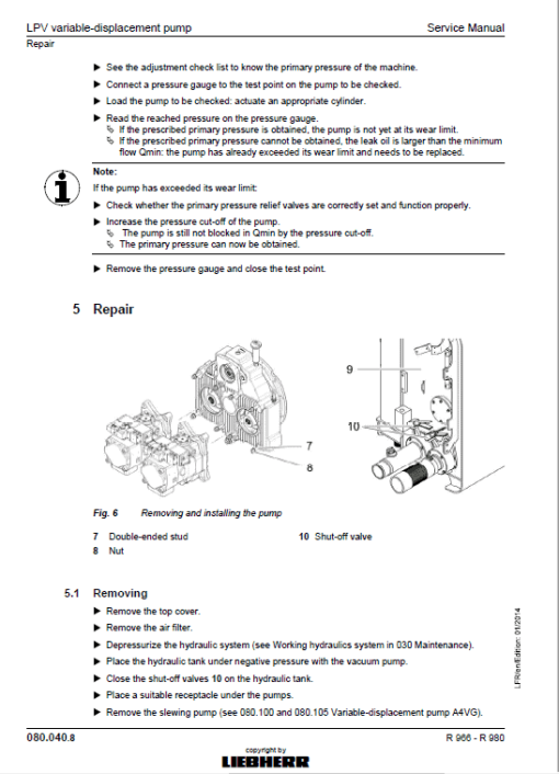 Liebherr R956, R960 SME, R966, R970 SME, R976, R980 SME Excavator Manual - Image 5