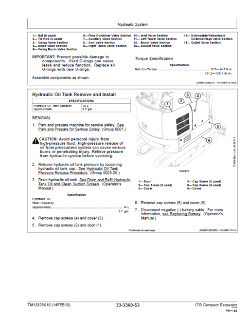 John Deere 17G Excavator Repair Technical Manual (S.N after K225001) - Image 5