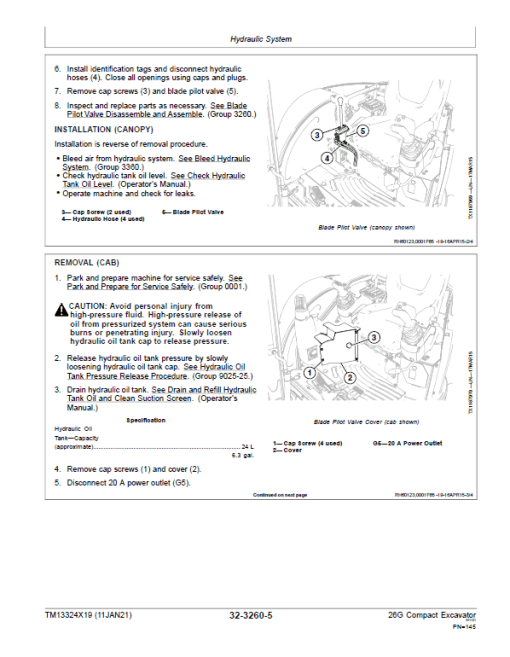 John Deere 26G Excavator Repair Technical Manual (S.N after K260001) - Image 5