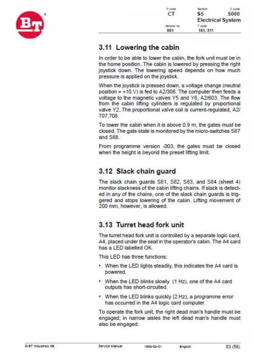 BT CTX 1300SEi, CTX 1300SEi-SF Forklift Truck Service Manual - Image 5