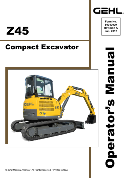 Gehl Z45, Mustang 450Z Compact Excavator Repair Service Manual - Image 2