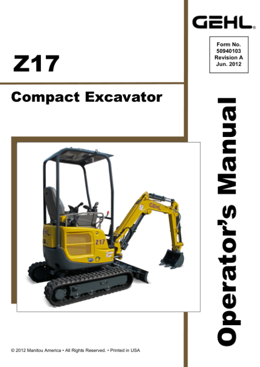 Gehl Z17, Mustang 170Z Compact Excavator Repair Service Manual - Image 2