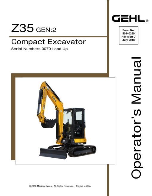 Gehl Z35 Gen 2, Mustang 350Z Nxt 2 Compact Excavator Repair Service Manual - Image 2