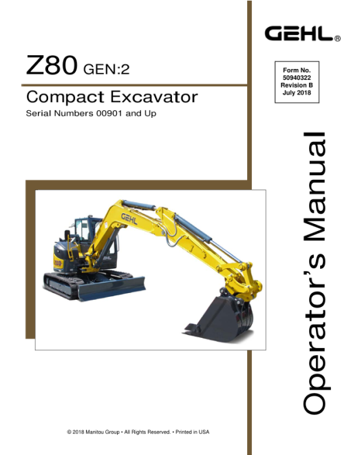 Gehl Z80 Gen 2, Mustang 800Z Nxt 2 Compact Excavator Repair Service Manual - Image 2