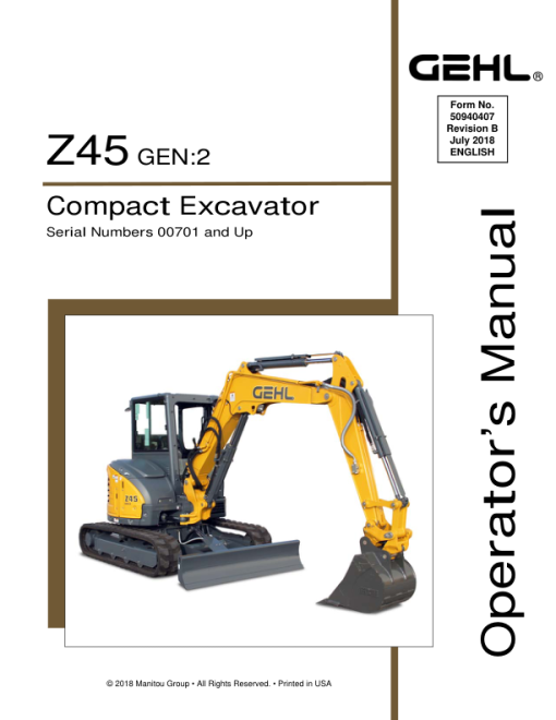 Gehl Z45 Gen 2, Mustang 450Z Nxt 2 Compact Excavator Repair Service Manual - Image 2