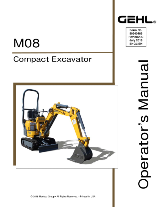 Gehl M08, Mustang 80M Compact Excavator Repair Service Manual - Image 2