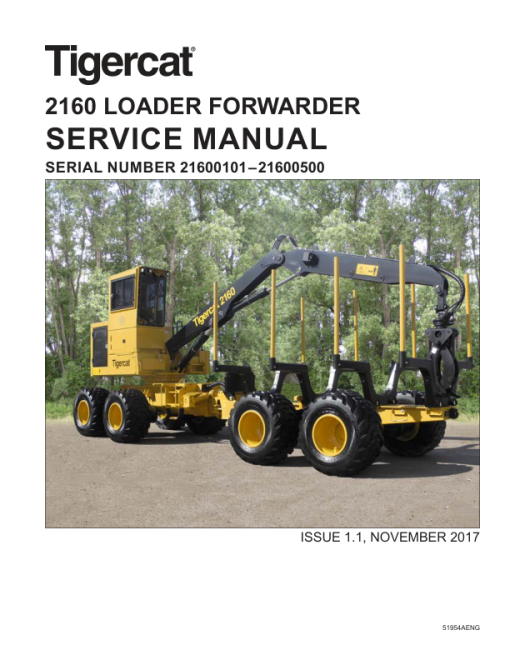 Tigercat 2160 Loader Forwarder Repair Service Manual (21600101 - 21600500)