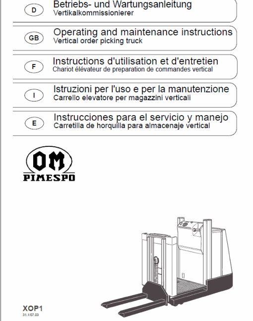 OM Pimespo XOP1 Ordre Picker Workshop Repair Manual - Image 6