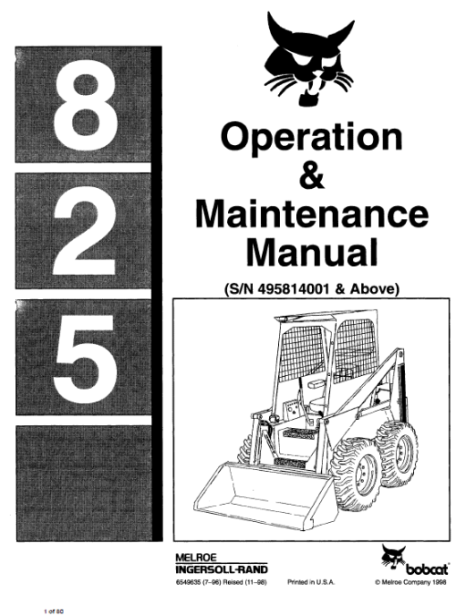 Bobcat 825 Skid-Steer Loader Service Manual - Image 6