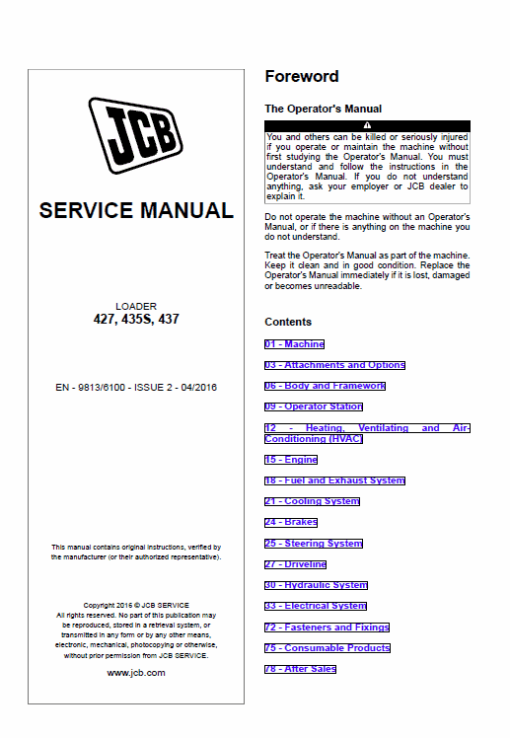 JCB 427, 437, 457 T4i, T4 Wheeled Loader Shovel Service Manual - Image 6