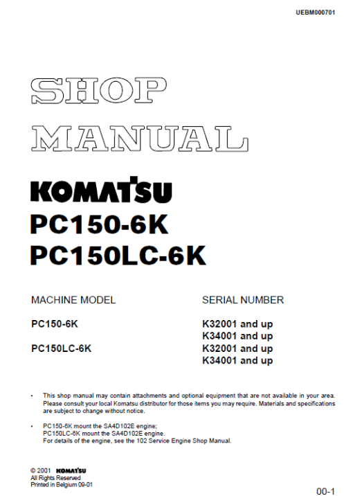 Komatsu PC150-6K, PC150LC-6K Excavator Service Manual - Image 6