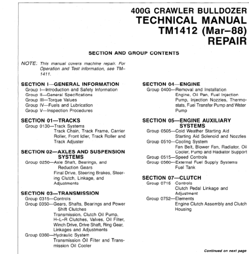 John Deere 400G Crawler Bulldozer Repair Technical Manual (TM1411 and TM1142) - Image 8