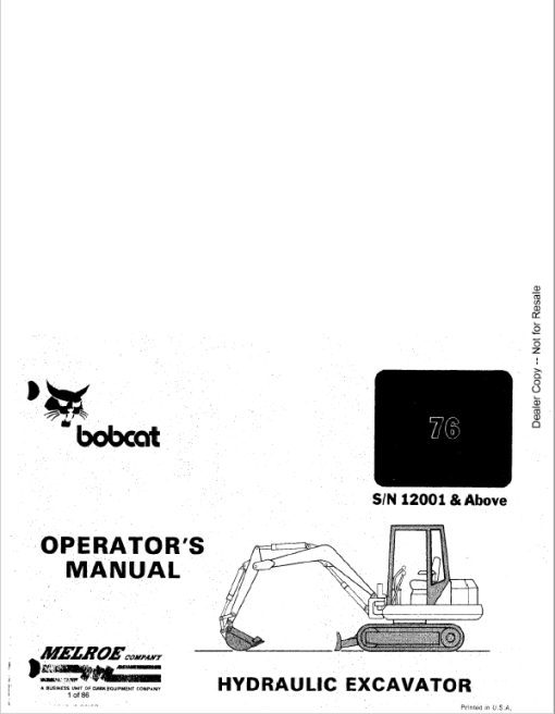 Bobcat X56 and X76 Excavator Service Manual - Image 3