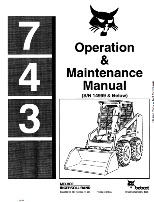 Bobcat 741, 742 and 743 Skid-Steer Loader Service Manual - Image 7