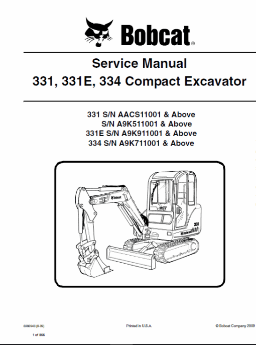 Bobcat 331, 331E and 334 Excavator Service Manual - Image 3