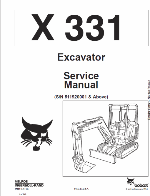 Bobcat X331, X331E and X334 Excavator Service Repair Manual - Image 3