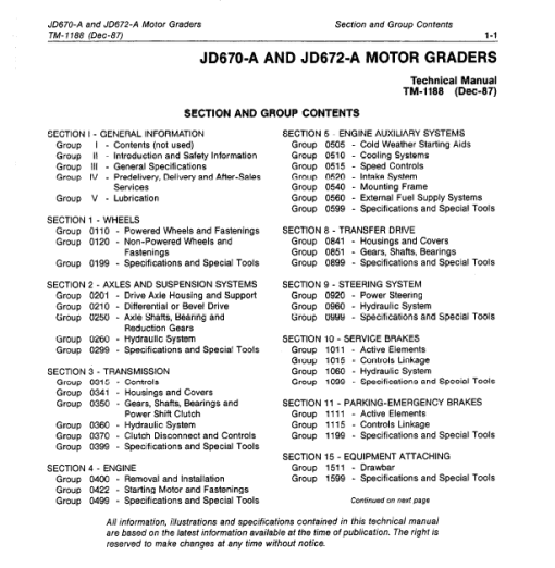 John Deere 670A, 672A Motor Grader Technical Manual (TM1188) - Image 6