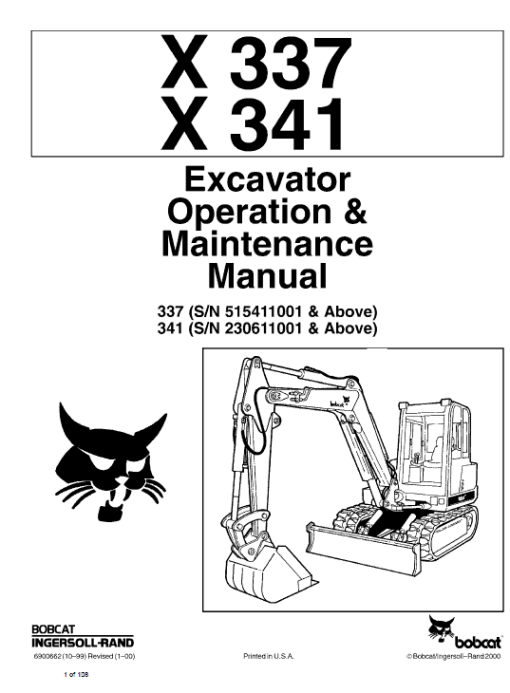 Bobcat X337 and X341 Excavator Service Manual - Image 5