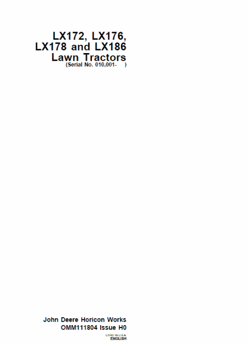 John Deere LX172, LX173, LX176, LX178, LX186, LX188 Lawn Tractor Technical Manual - Image 7