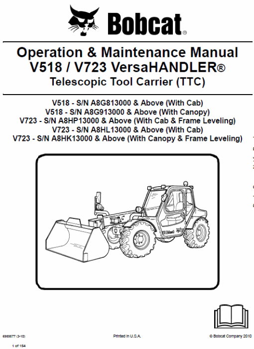 Bobcat V518 VersaHANDLER Telescopic Service Manual - Image 2