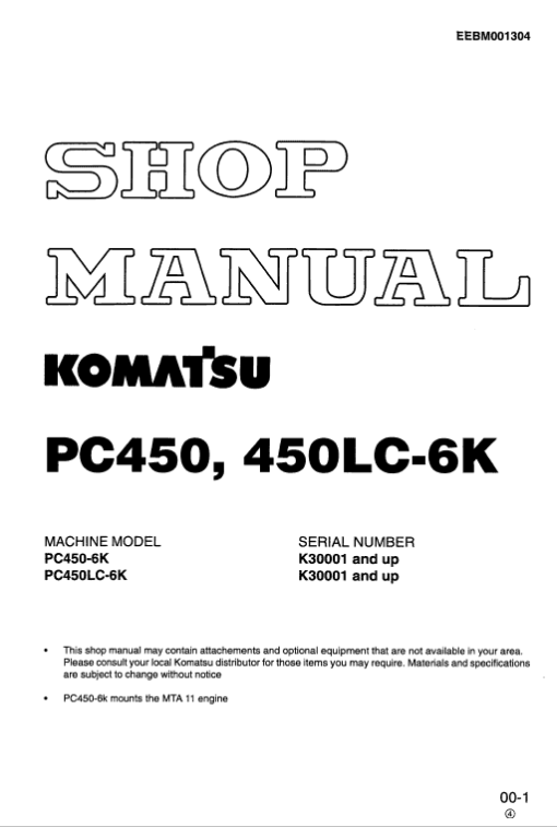 Komatsu PC450-6, PC450LC-6, PC450-6K, PC450LC-6K Excavator Manual - Image 6