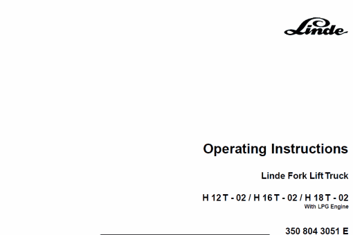 Linde Type 350 LPG Forklift Truck: H12, H16, H18, H20  Service Manual - Image 3