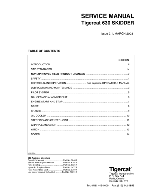 Tigercat 630 Skidder Repair Service Manual (6300101 – 6300999)