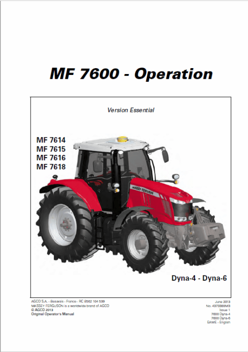 Massey Ferguson 7619, 7620, 7622, 7624, 7626 Tractor Service Manual - Image 9