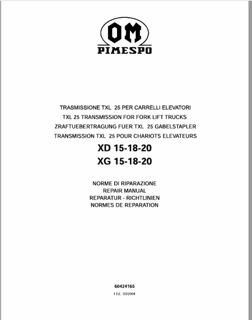 OM Pimespo XD15, XD18 and XD20 Forklift Repair Workshop Manual - Image 7