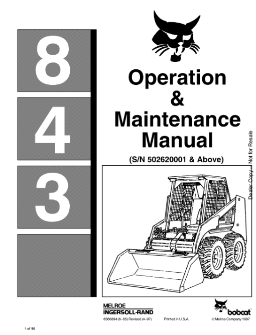 Bobcat 843 and 843B Skid-Steer Loader Service Manual - Image 4