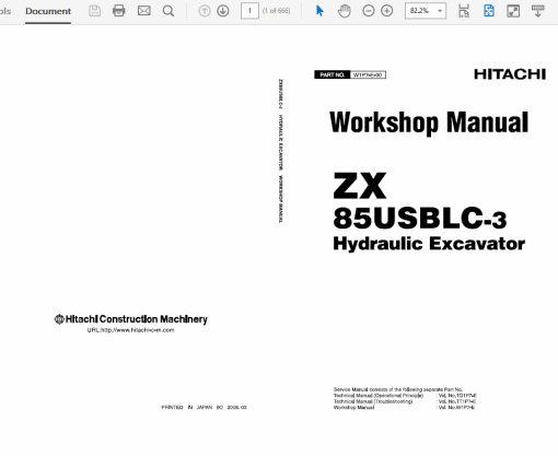 Hitachi ZX85USBLC-3 Excavator Service Repair Manual