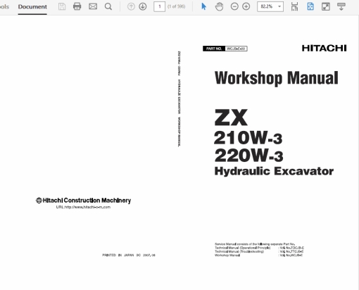 Hitachi ZAXIS ZX210W-3 and ZX220W-3 Excavator Service Repair Manual