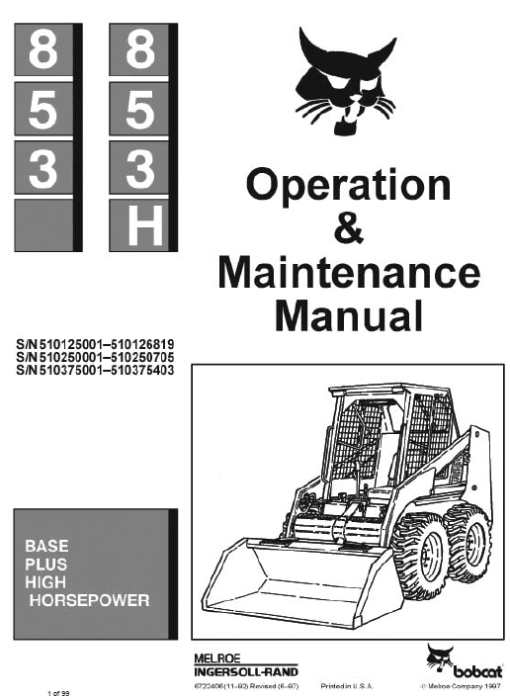 Bobcat 853 and 853H Skid-Steer Loader Service Manual - Image 5