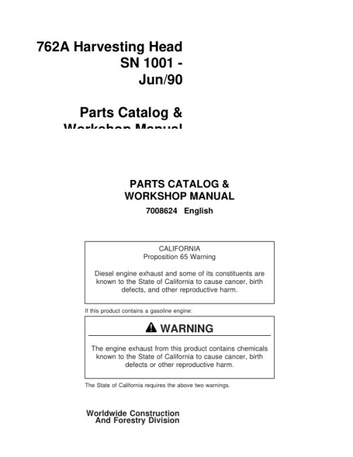 Koehring Waterous 762A Harvesting Heads (SN 1001-) Parts Catalog Manual