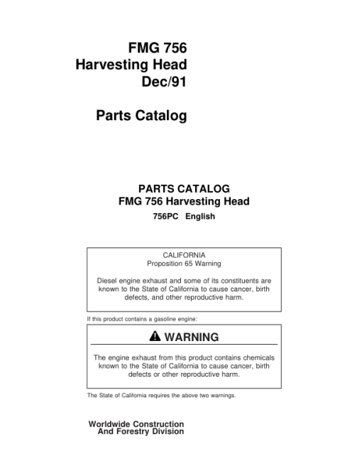 Timberjack 756 Harvesting Heads (SN 33573-) Parts Catalog Manual