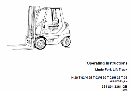 Linde Type 351 LPG Forklift Truck: H20, H25, H30, H35  Service Training Manual - Image 3