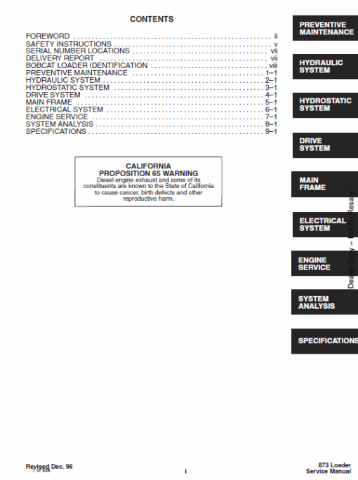 Bobcat 873 Skid-Steer Loader Service Manual - Image 5