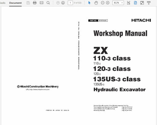 Hitachi ZX110-3, ZX120-3, ZX135US-3 Excavator Service Repair Manual