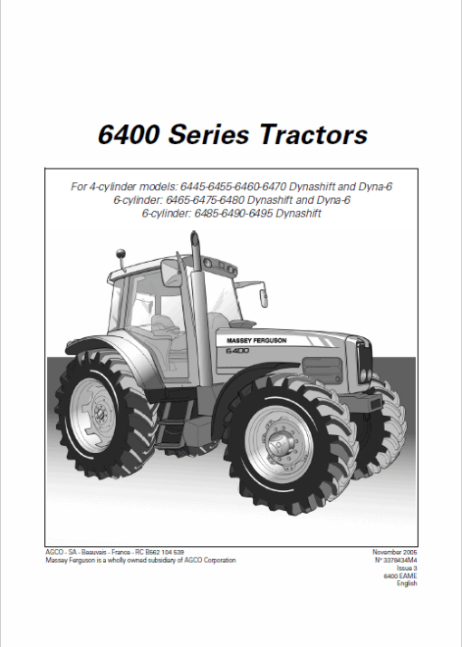 Massey Ferguson 6485, 6490, 6495, 6497, 6499 Tractor Service Manual - Image 3