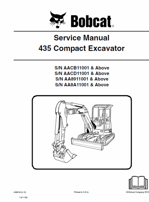 Bobcat 435 Compact Excavator Repair Service Manual - Image 7