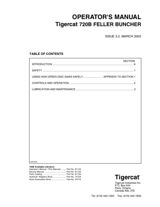 Tigercat 720B Feller Buncher Repair Service Manual (SN 7202001 - 7202999) - Image 2