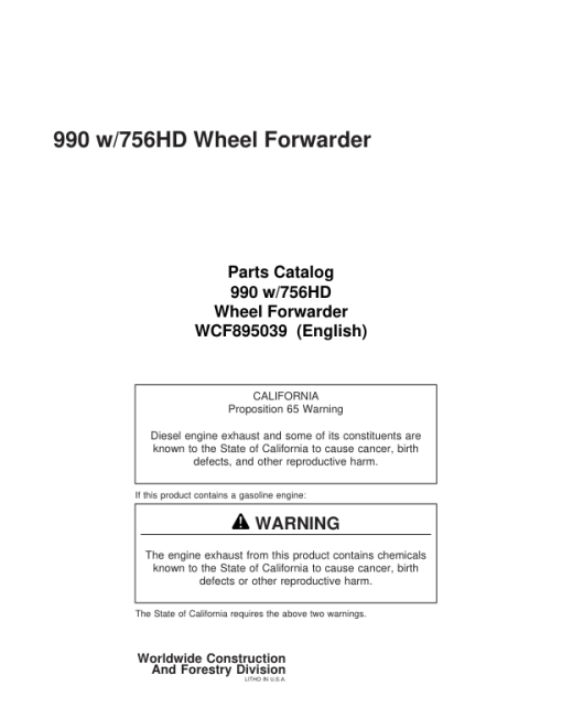 John Deere 990 Wheeled Harvesters Parts Catalog Manual