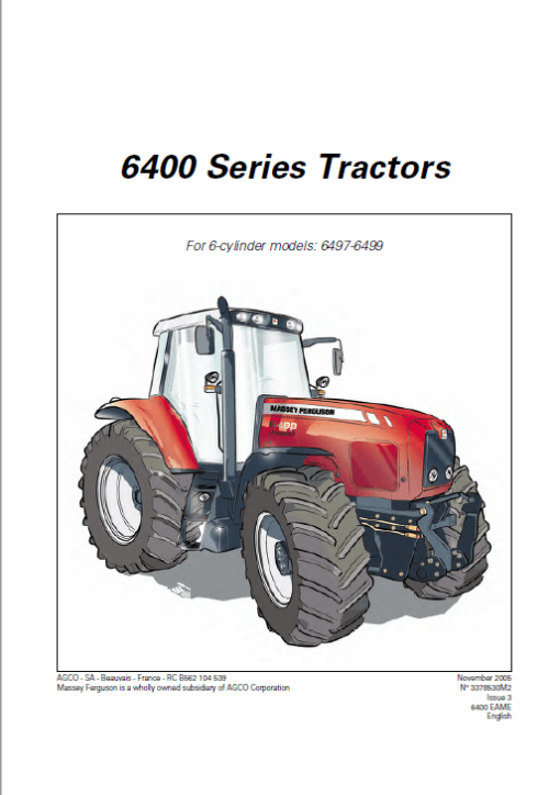 Massey Ferguson 6485, 6490, 6495, 6497, 6499 Tractor Service Manual