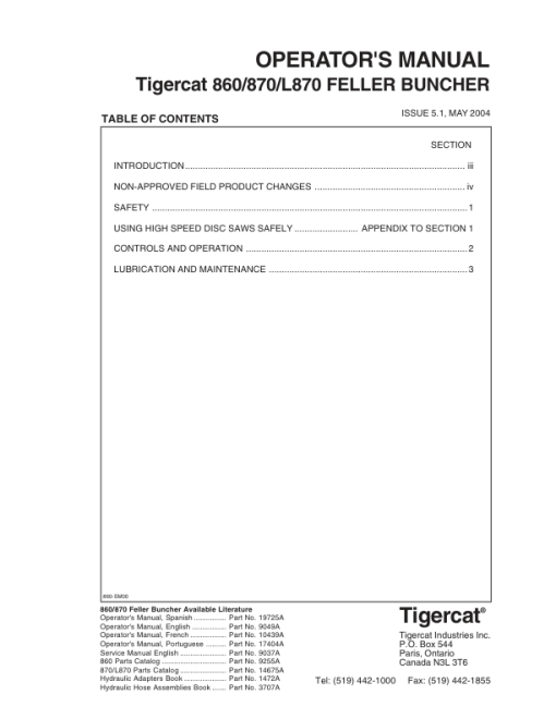 Tigercat 860, 870, L870 Feller Buncher Repair Service Manual - Image 2